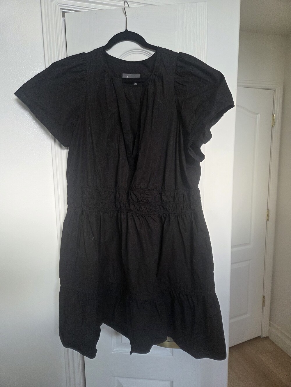 by Anthropologie Black Cotton Puff-Sleeve Mini Dress (Size 2X)
